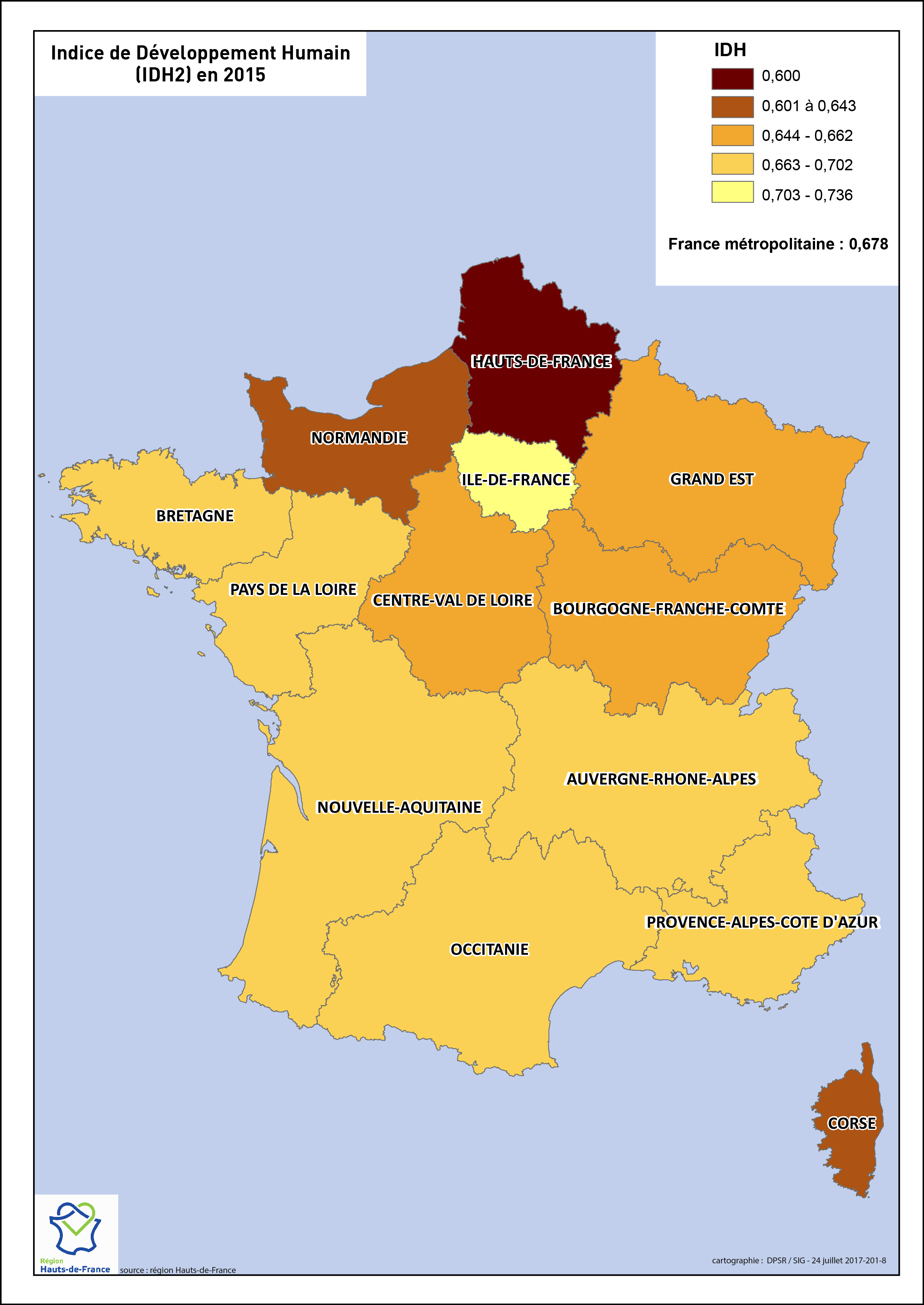 Indice de Développement Humain (IDH2) en 2015 | Cartothèque